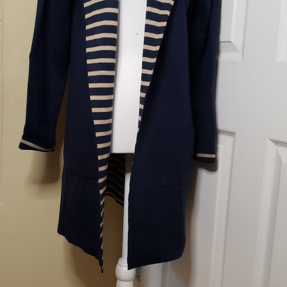 EUC Joseph A. Navy blue/tan hooded jacket - Picture 2 of 9